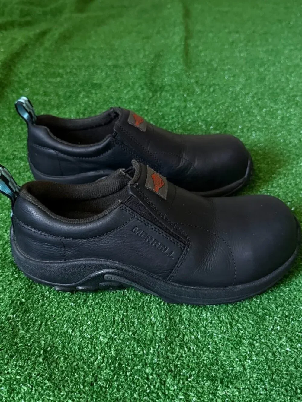Merrell Jungle Moc Leather Comp Toe Work Shoes Men's Size 7M Black Slip On